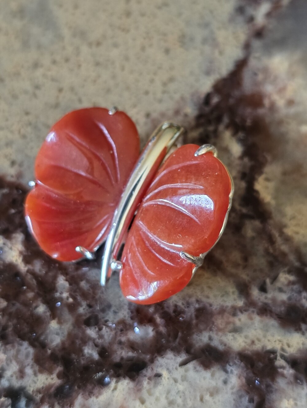 Vintage Sterling Silver SSJ Carnelian Butterfly Pendant Charm